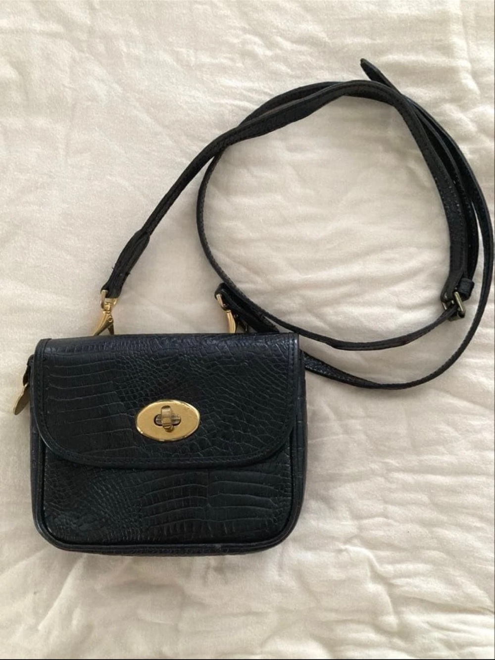Mulberry Black Croc-Embossed Leather Crossbody with Gold Turn-Lock